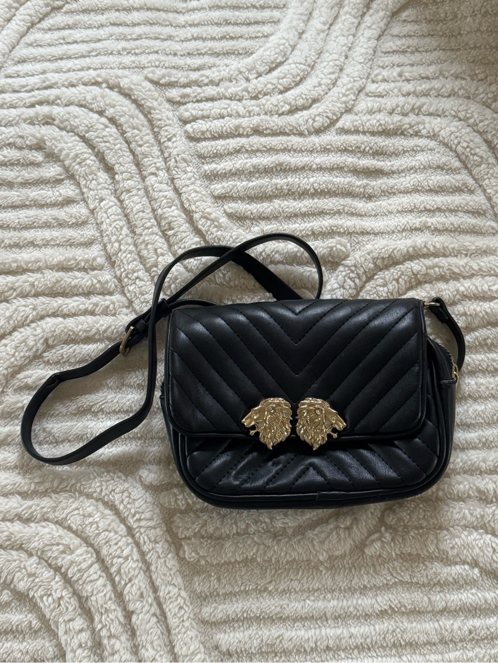 Zara Black Quilted Crossbody with Gold Lion Details